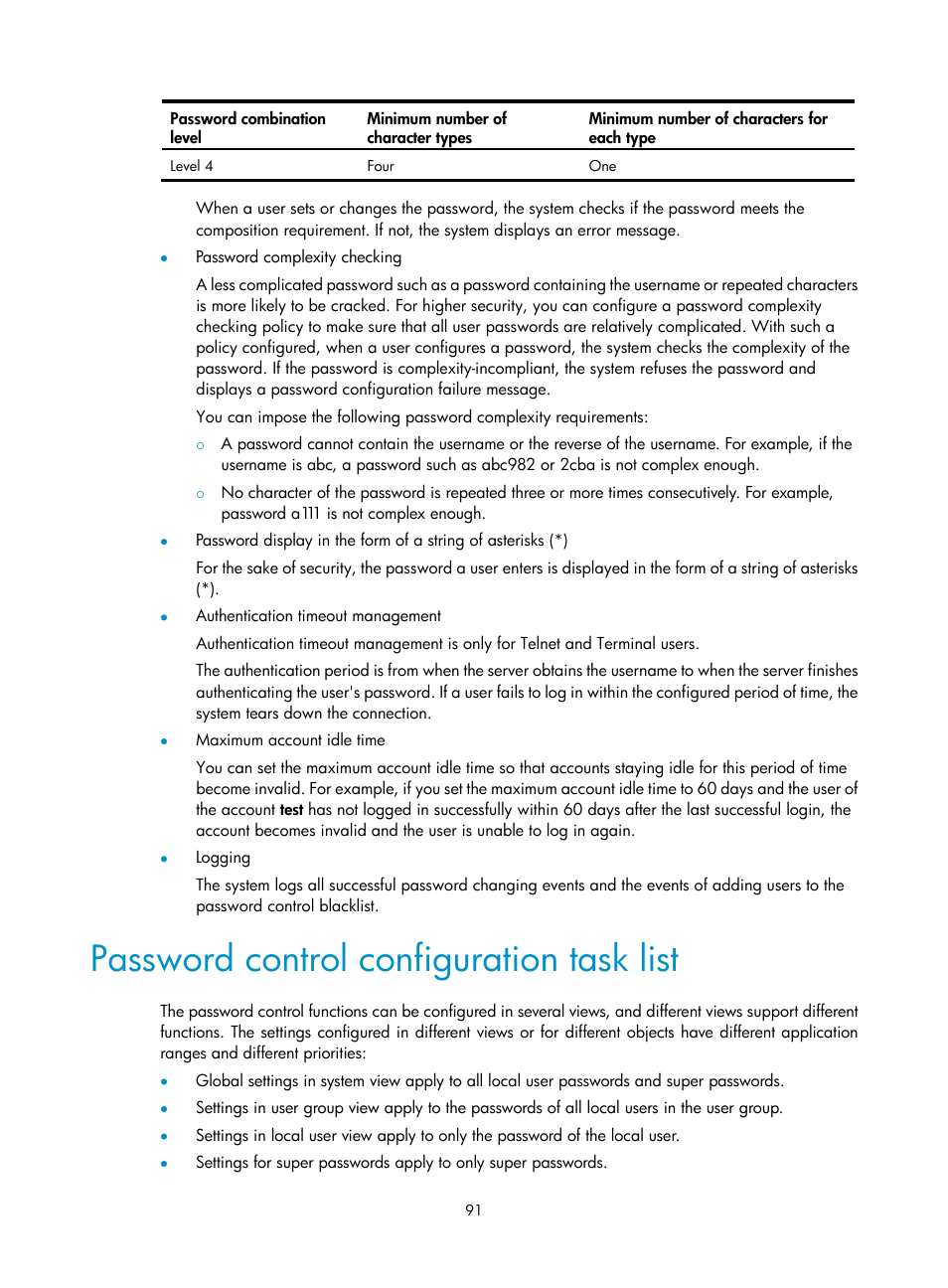 Password control configuration task list | H3C Technologies H3C SecBlade LB Cards User Manual | Page 102 / 278