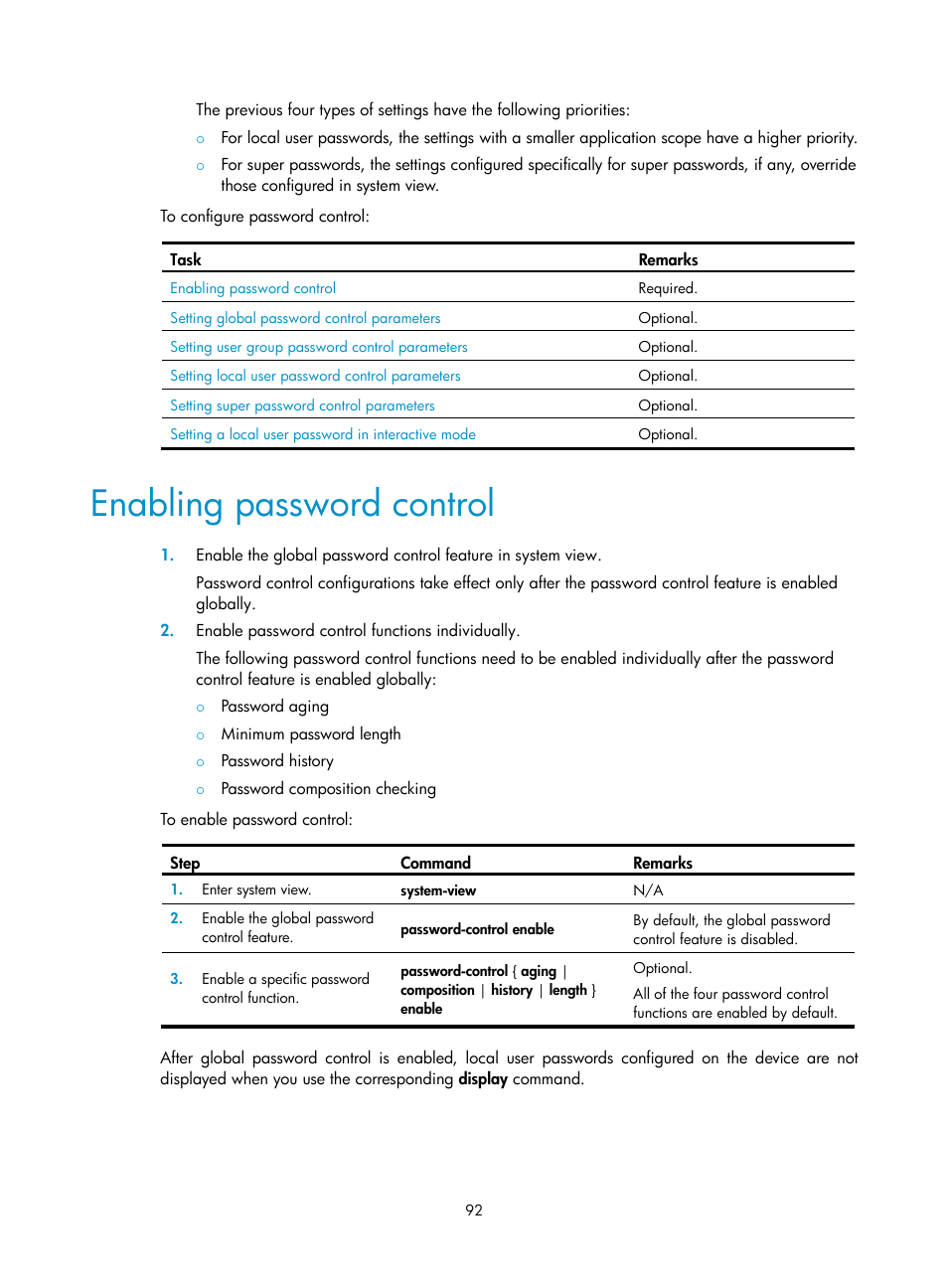 Enabling password control | H3C Technologies H3C SecBlade LB Cards User Manual | Page 103 / 278