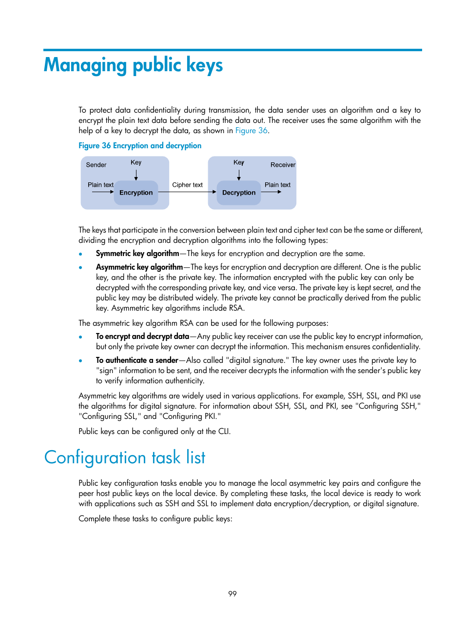 Managing public keys, Configuration task list | H3C Technologies H3C SecBlade LB Cards User Manual | Page 110 / 278