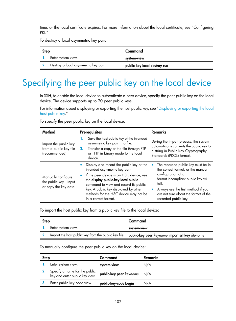 Specifying the peer public key on the local device | H3C Technologies H3C SecBlade LB Cards User Manual | Page 113 / 278