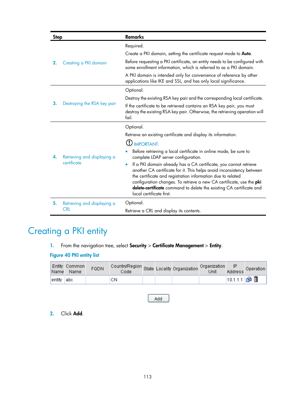 Creating a pki entity | H3C Technologies H3C SecBlade LB Cards User Manual | Page 124 / 278