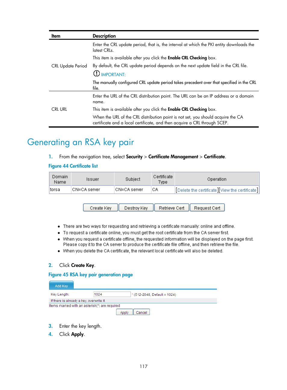 Generating an rsa key pair | H3C Technologies H3C SecBlade LB Cards User Manual | Page 128 / 278