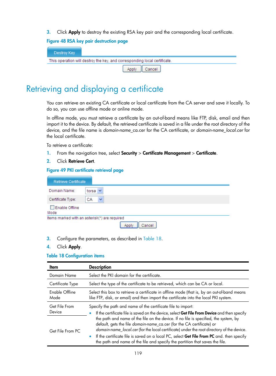 Retrieving and displaying a certificate, Retrieving and displaying a, Certificate | H3C Technologies H3C SecBlade LB Cards User Manual | Page 130 / 278