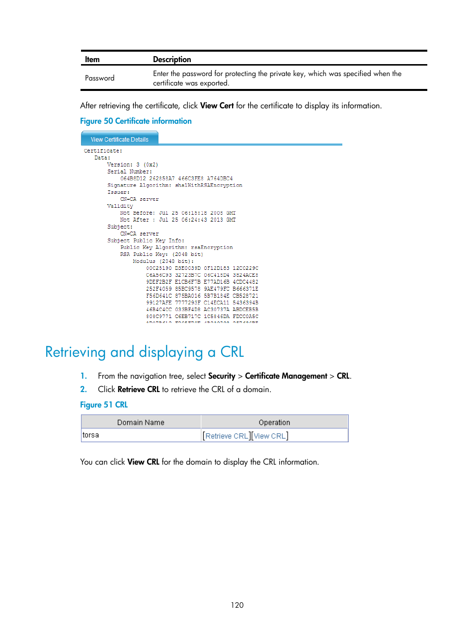 Retrieving and displaying a crl, Retrieving and displaying a | H3C Technologies H3C SecBlade LB Cards User Manual | Page 131 / 278