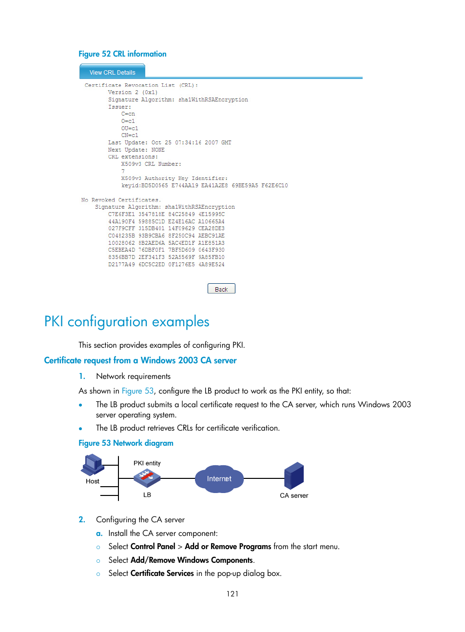 Pki configuration examples, Certificate request from a windows 2003 ca server | H3C Technologies H3C SecBlade LB Cards User Manual | Page 132 / 278