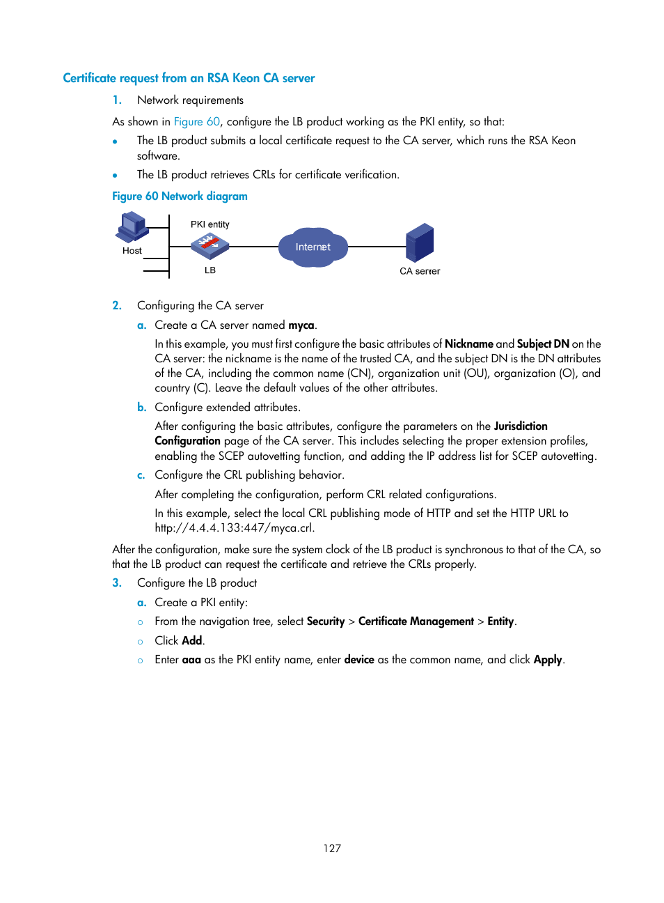 Certificate request from an rsa keon ca server | H3C Technologies H3C SecBlade LB Cards User Manual | Page 138 / 278