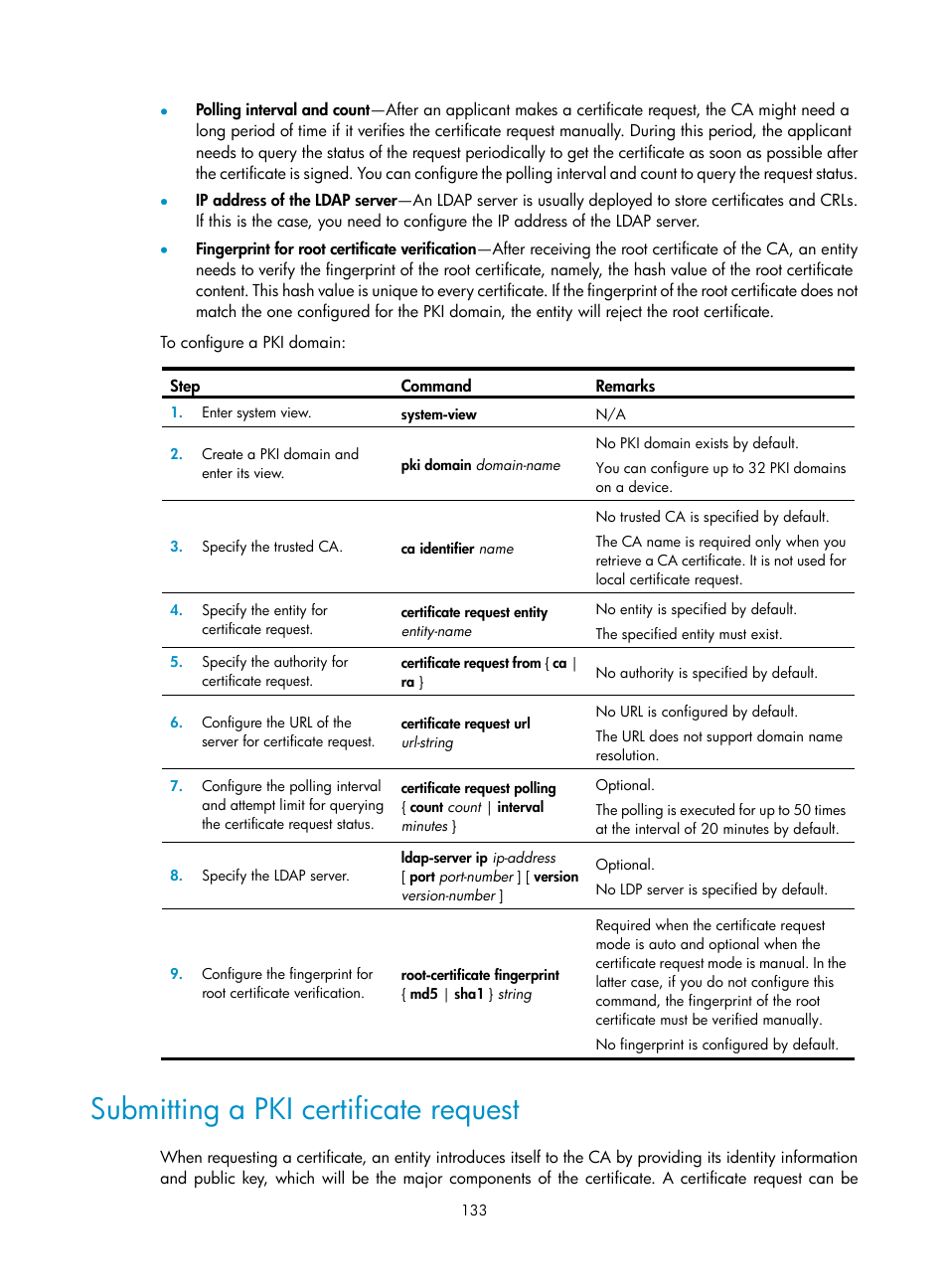 Submitting a pki certificate request | H3C Technologies H3C SecBlade LB Cards User Manual | Page 144 / 278