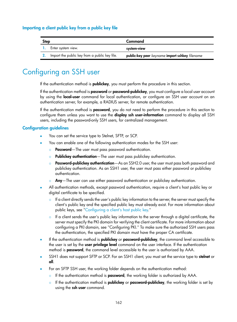 Configuring an ssh user, Configuration guidelines | H3C Technologies H3C SecBlade LB Cards User Manual | Page 173 / 278