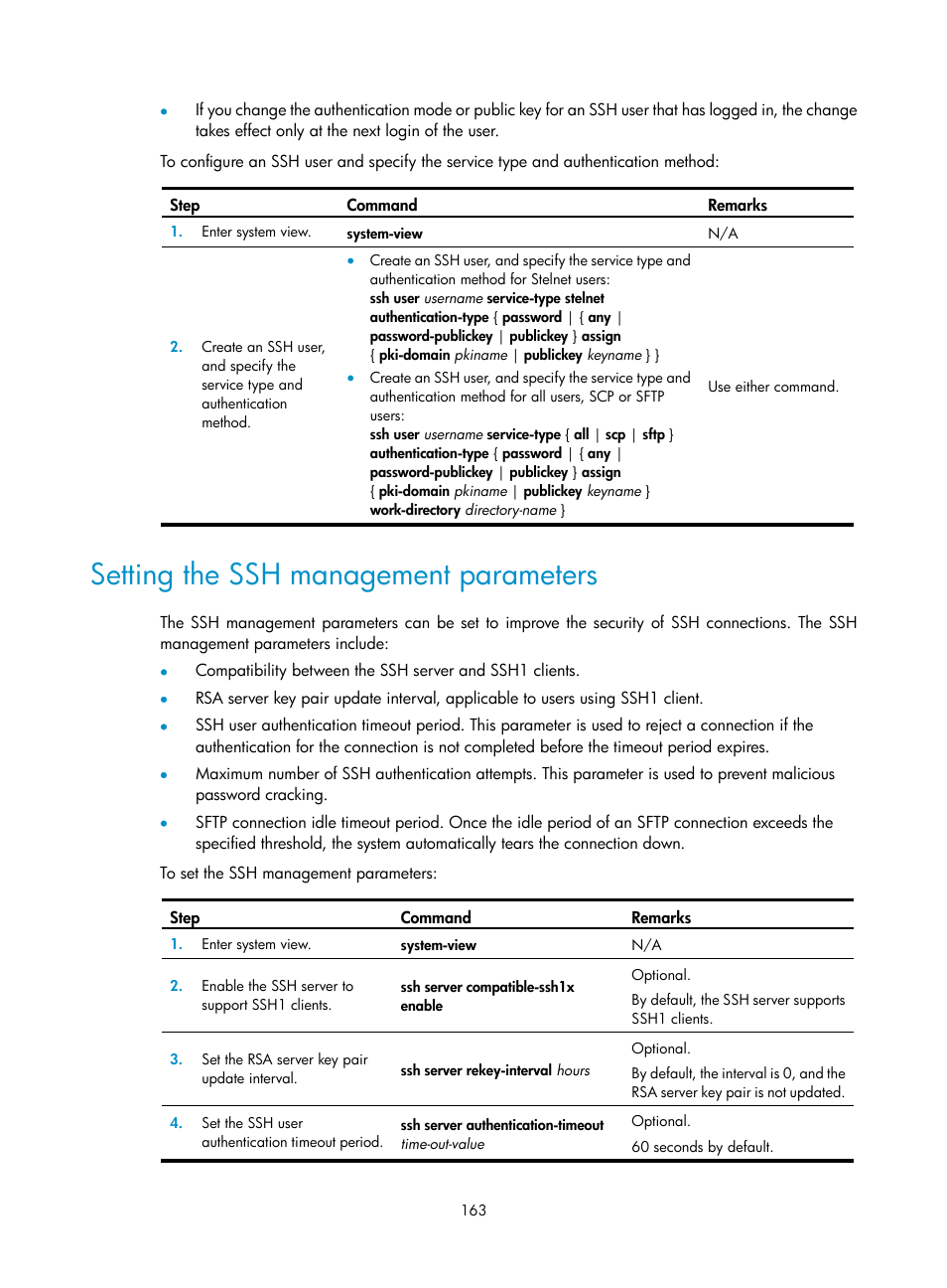 Setting the ssh management parameters | H3C Technologies H3C SecBlade LB Cards User Manual | Page 174 / 278