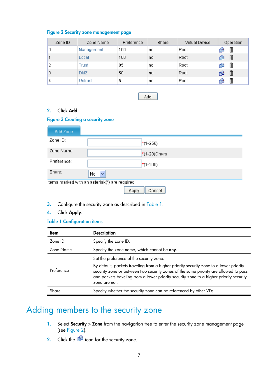 Adding members to the security zone | H3C Technologies H3C SecBlade LB Cards User Manual | Page 18 / 278