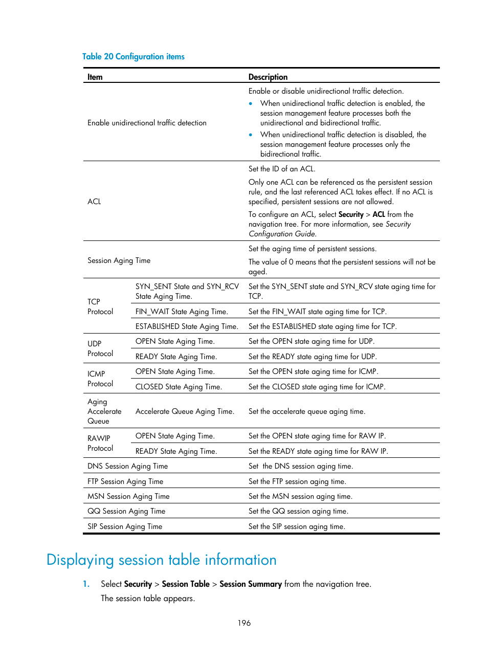 Displaying session table information | H3C Technologies H3C SecBlade LB Cards User Manual | Page 207 / 278