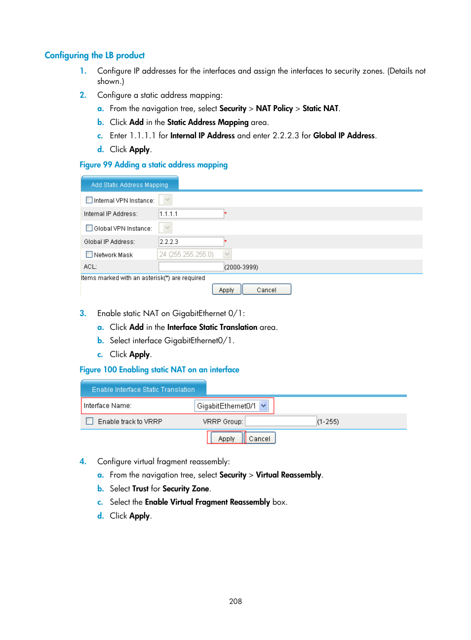 Configuring the lb product | H3C Technologies H3C SecBlade LB Cards User Manual | Page 219 / 278