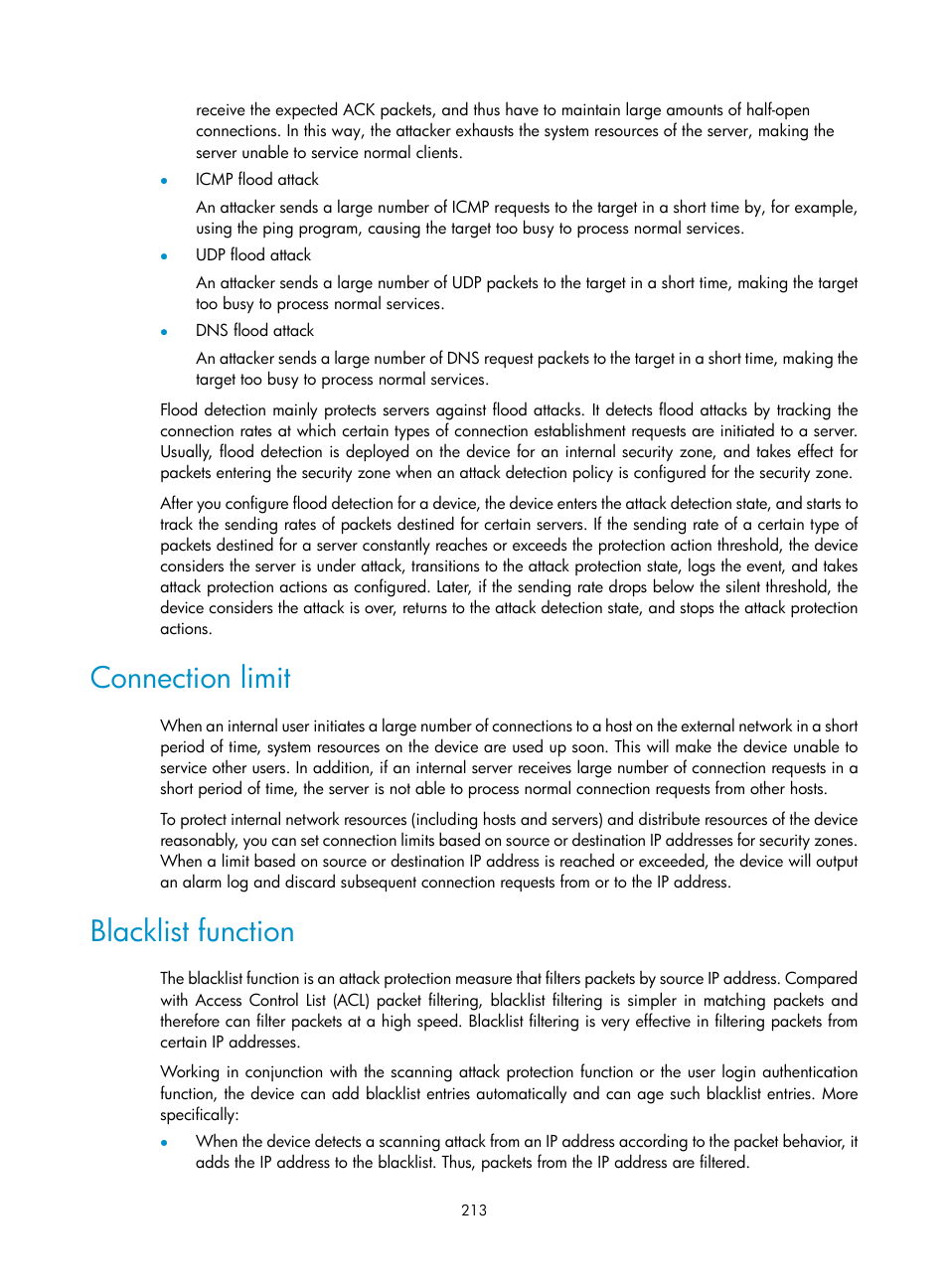 Connection limit, Blacklist function | H3C Technologies H3C SecBlade LB Cards User Manual | Page 224 / 278