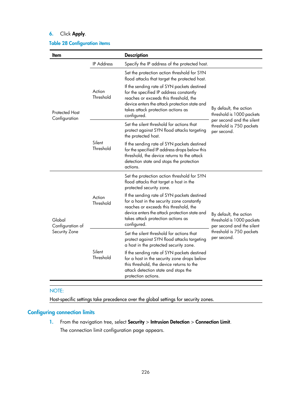 Configuring connection limits | H3C Technologies H3C SecBlade LB Cards User Manual | Page 237 / 278