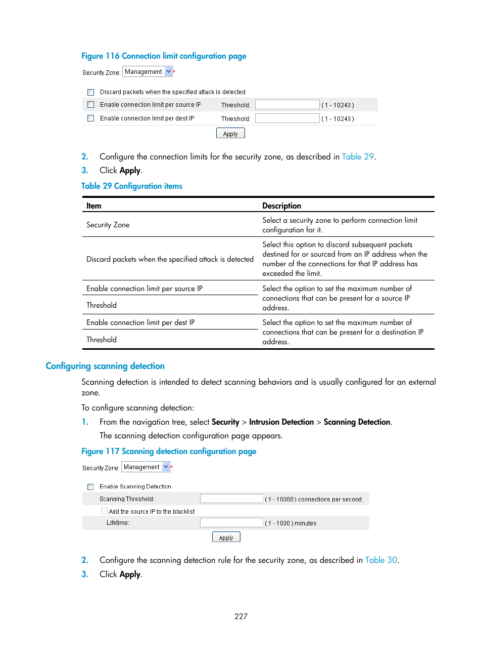 Configuring scanning detection | H3C Technologies H3C SecBlade LB Cards User Manual | Page 238 / 278