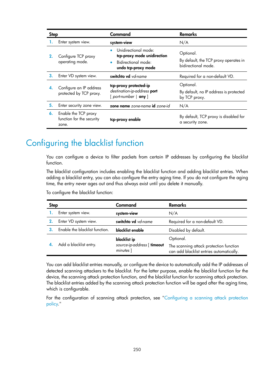 Configuring the blacklist function | H3C Technologies H3C SecBlade LB Cards User Manual | Page 261 / 278