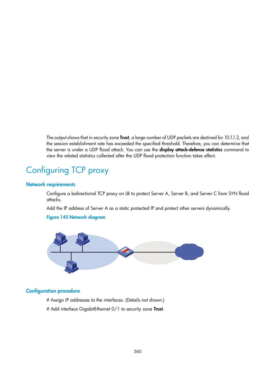 Configuring tcp proxy, Network requirements, Configuration procedure | H3C Technologies H3C SecBlade LB Cards User Manual | Page 271 / 278
