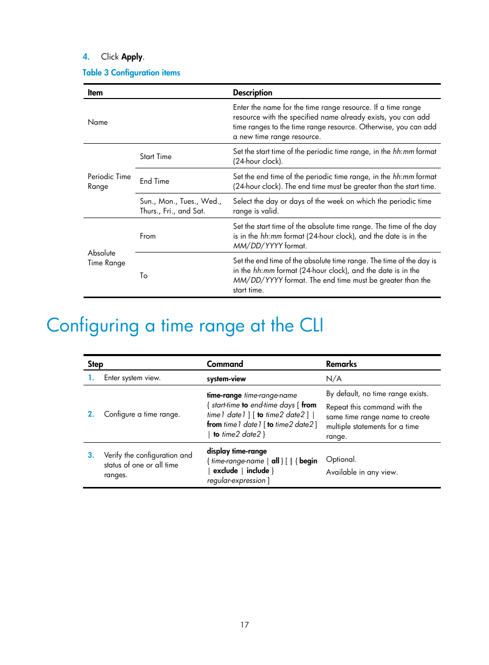 Configuring a time range at the cli | H3C Technologies H3C SecBlade LB Cards User Manual | Page 28 / 278