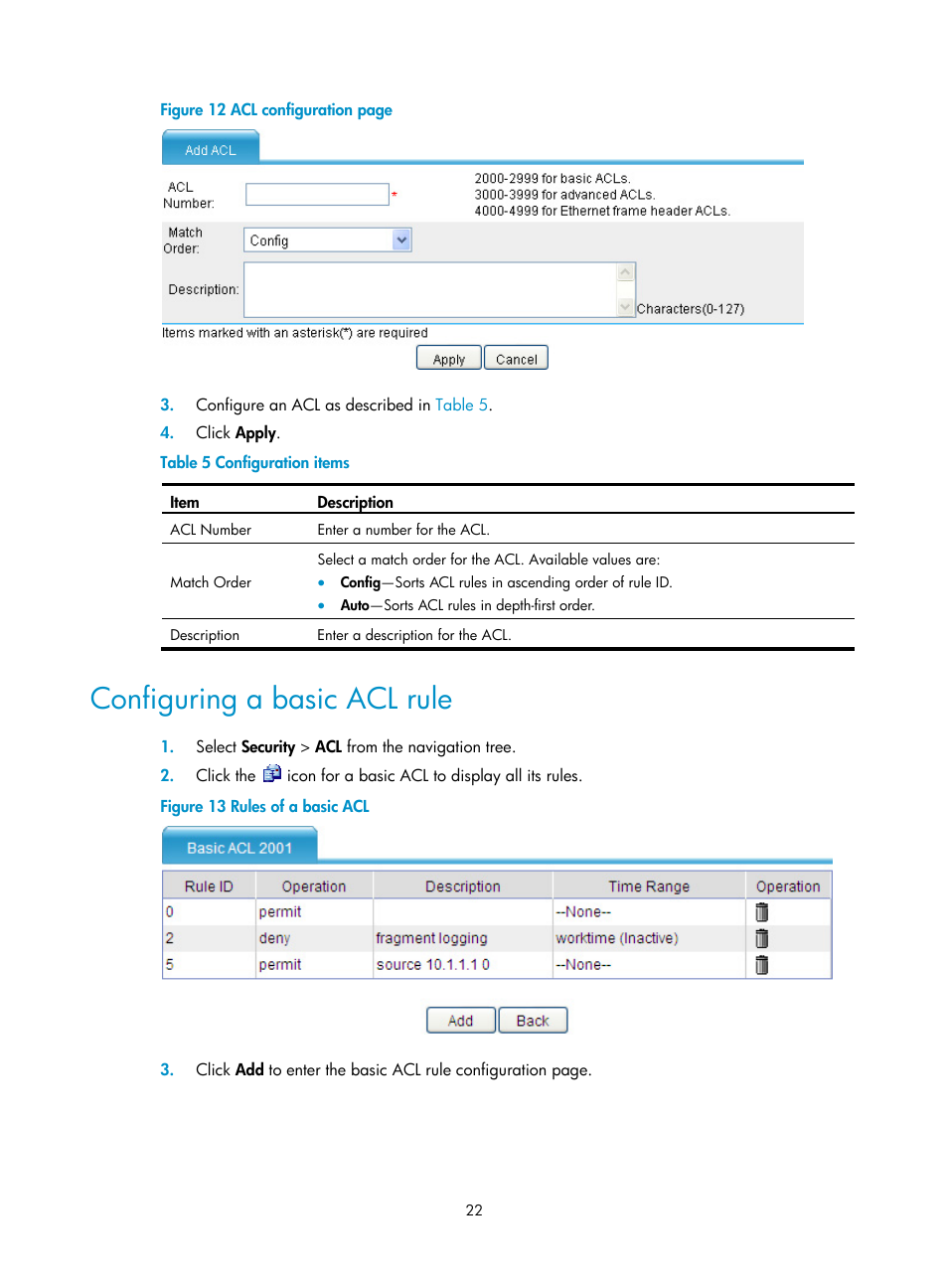 Configuring a basic acl rule | H3C Technologies H3C SecBlade LB Cards User Manual | Page 33 / 278