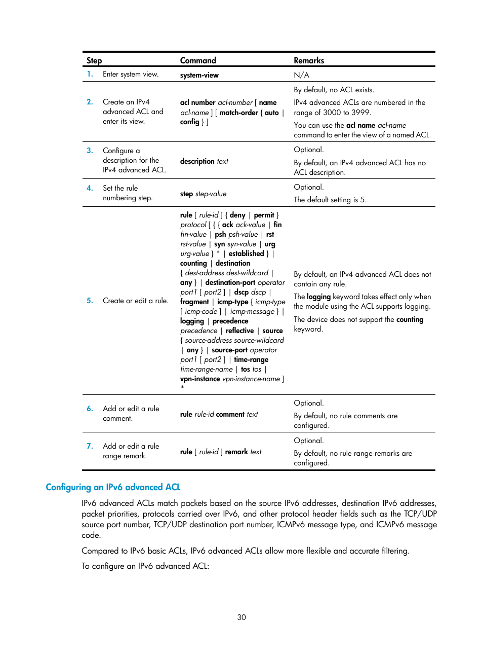 Configuring an ipv6 advanced acl | H3C Technologies H3C SecBlade LB Cards User Manual | Page 41 / 278