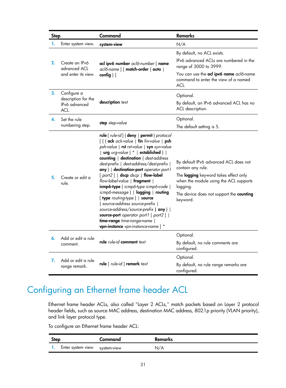 Configuring an ethernet frame header acl | H3C Technologies H3C SecBlade LB Cards User Manual | Page 42 / 278