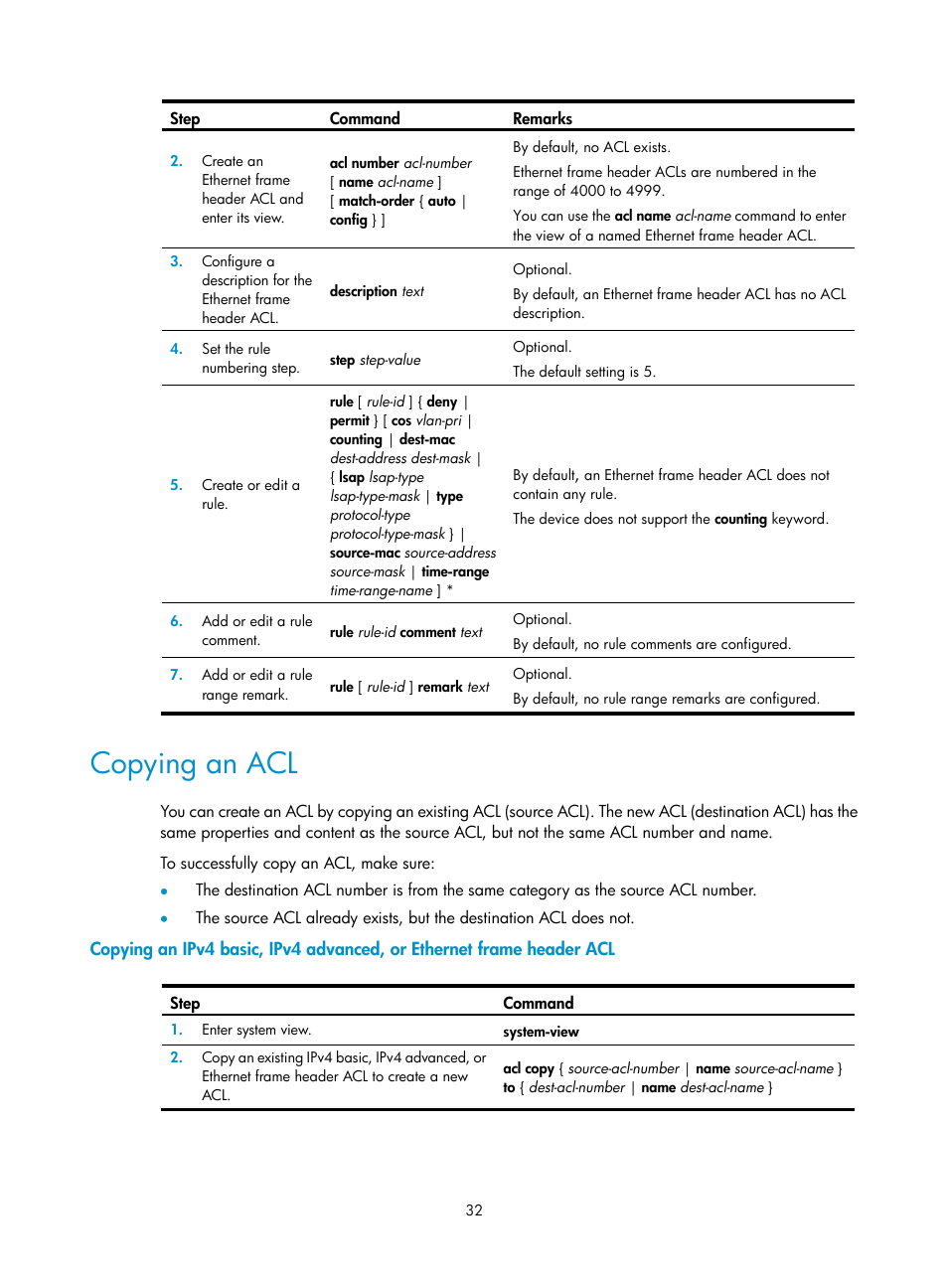 Copying an acl | H3C Technologies H3C SecBlade LB Cards User Manual | Page 43 / 278