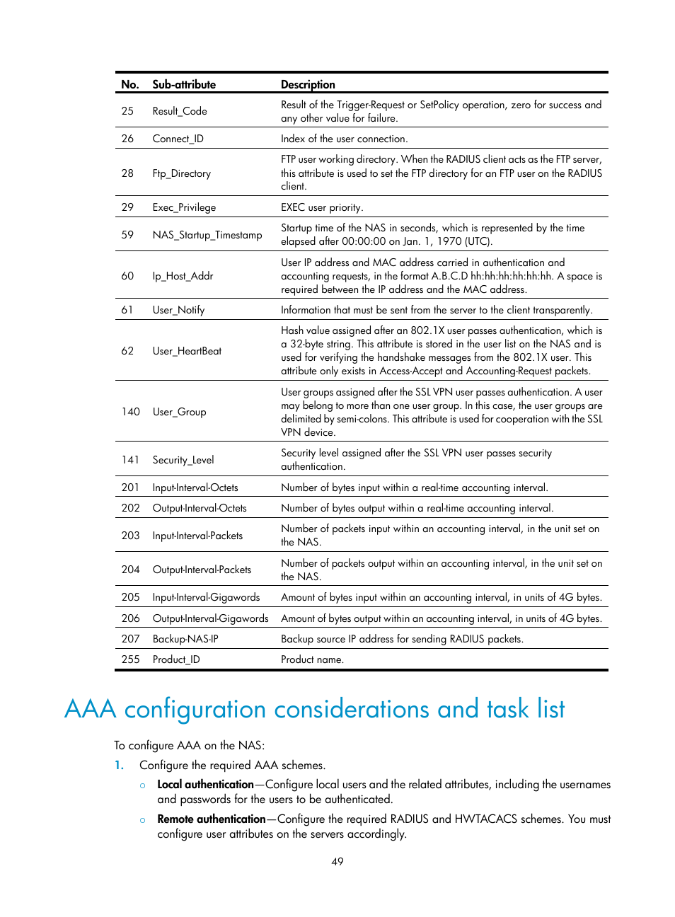 Aaa configuration considerations and task list | H3C Technologies H3C SecBlade LB Cards User Manual | Page 60 / 278