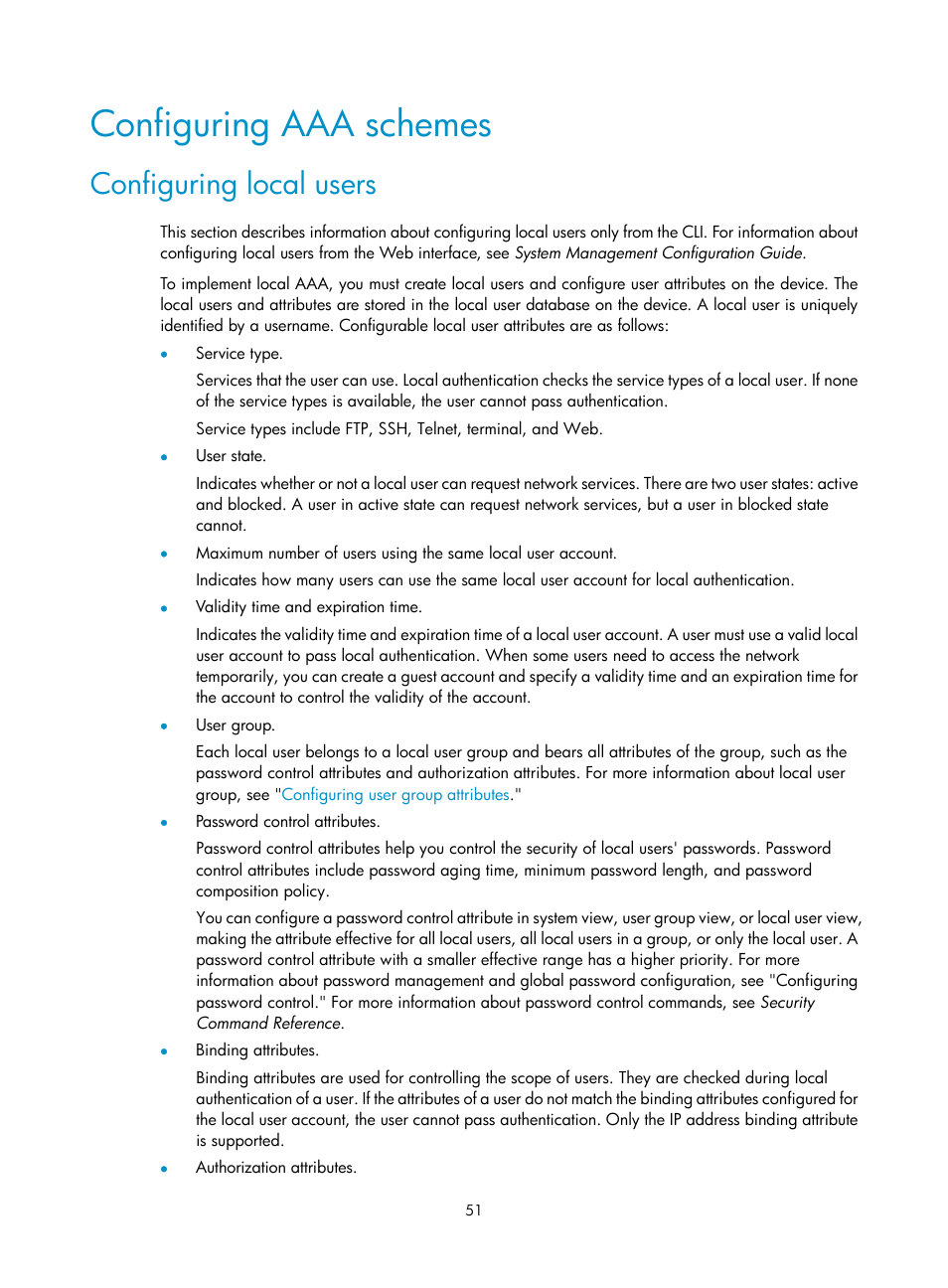 Configuring aaa schemes, Configuring local users | H3C Technologies H3C SecBlade LB Cards User Manual | Page 62 / 278