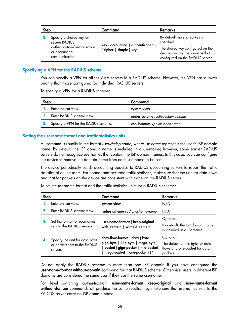 Specifying a vpn for the radius scheme | H3C Technologies H3C SecBlade LB Cards User Manual | Page 69 / 278