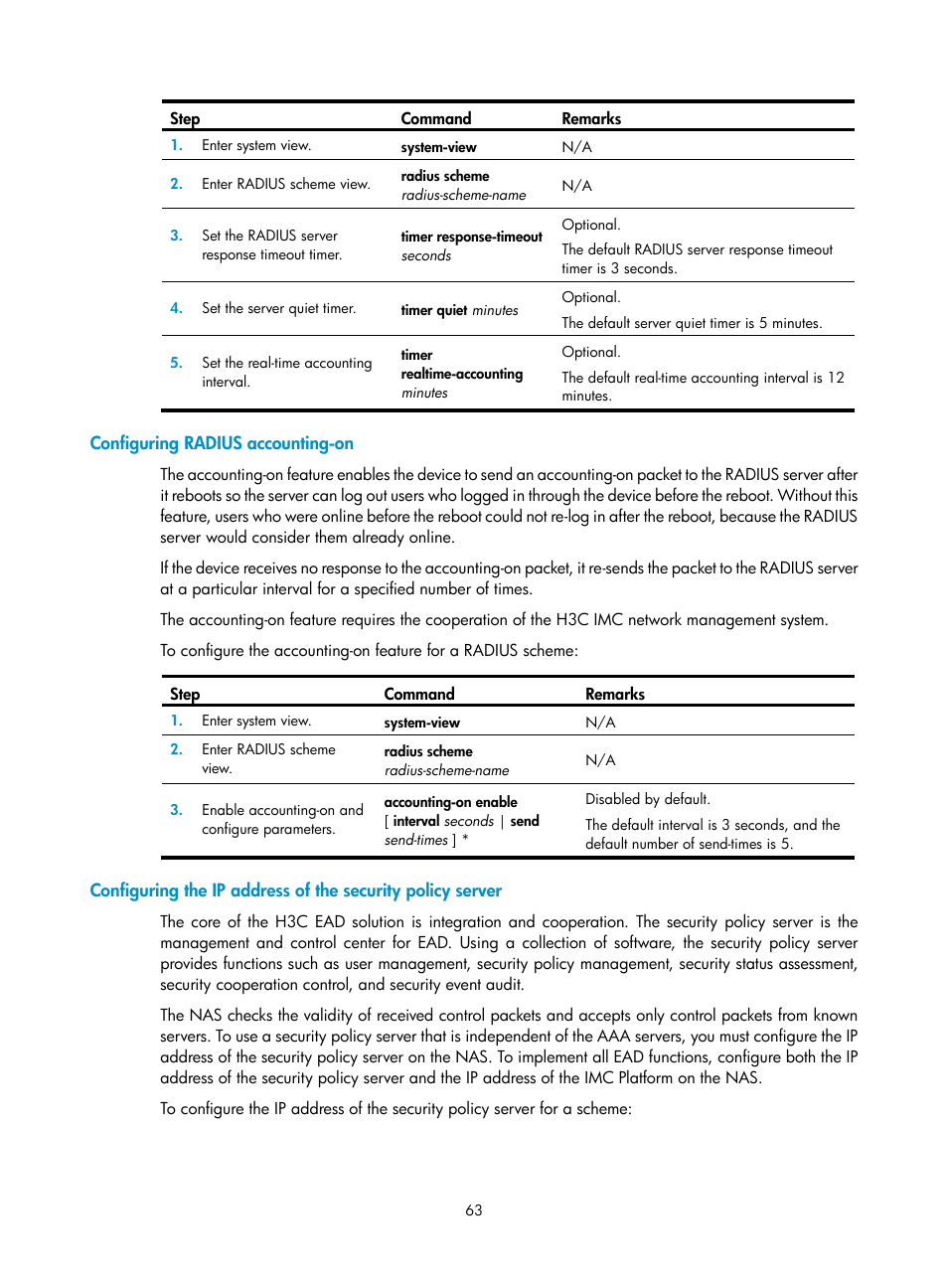 Configuring radius accounting-on | H3C Technologies H3C SecBlade LB Cards User Manual | Page 74 / 278