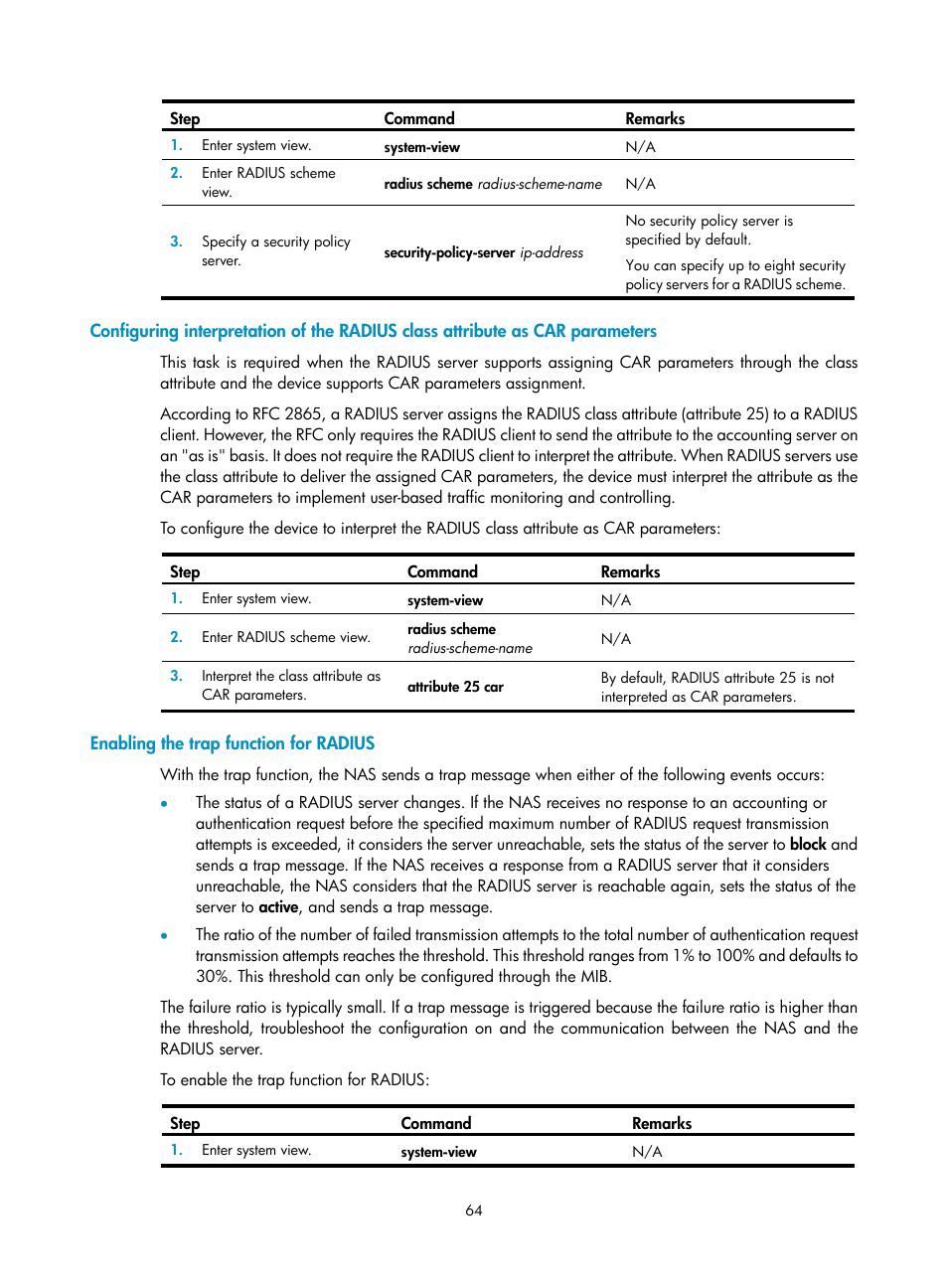 Enabling the trap function for radius | H3C Technologies H3C SecBlade LB Cards User Manual | Page 75 / 278