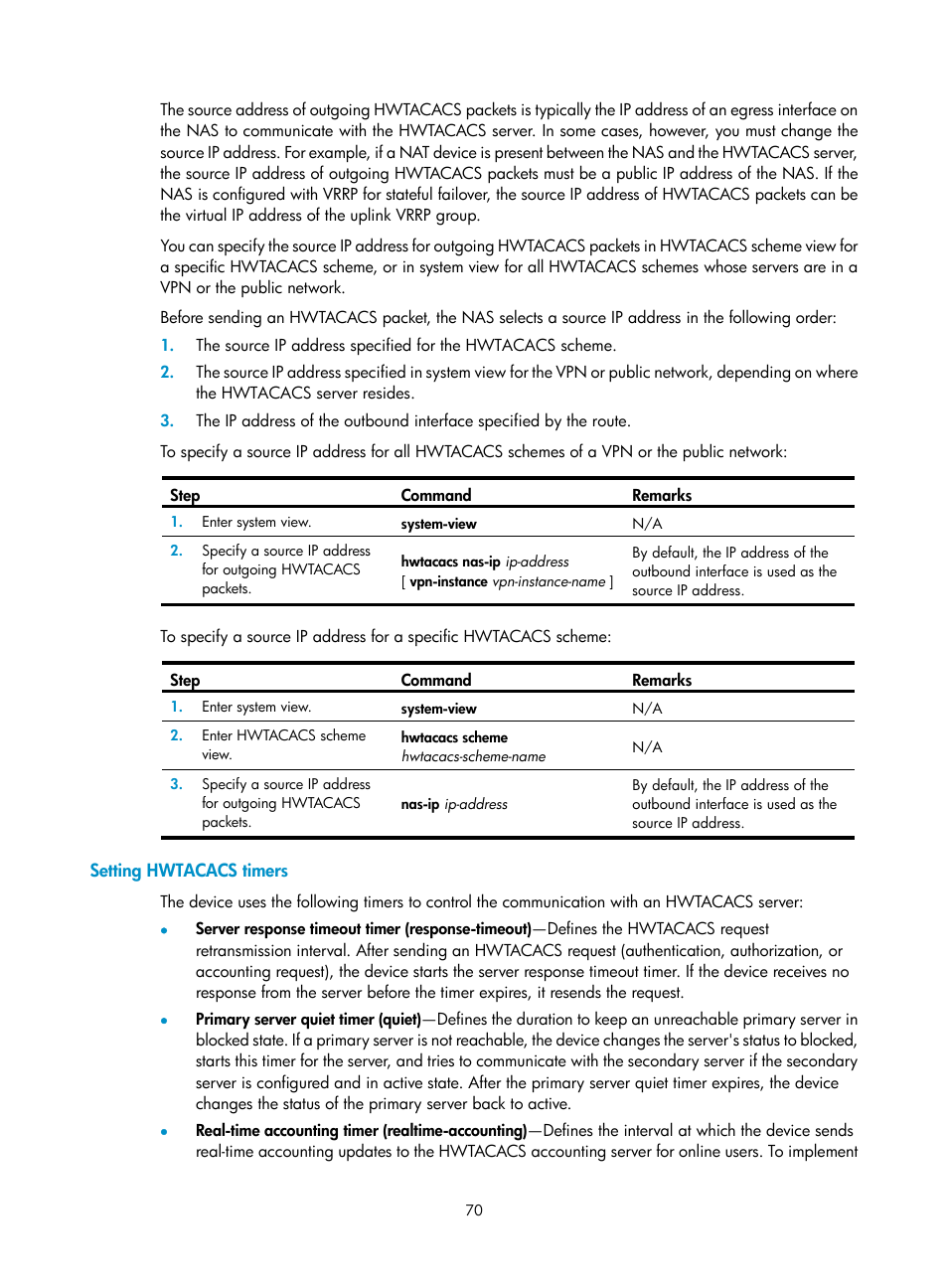 Setting hwtacacs timers | H3C Technologies H3C SecBlade LB Cards User Manual | Page 81 / 278