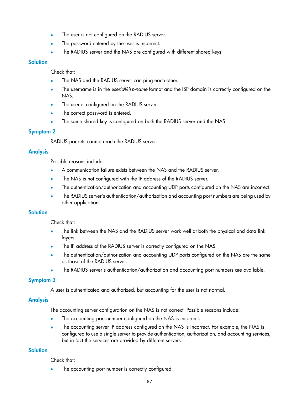 Solution, Symptom 2, Analysis | Symptom 3 | H3C Technologies H3C SecBlade LB Cards User Manual | Page 98 / 278