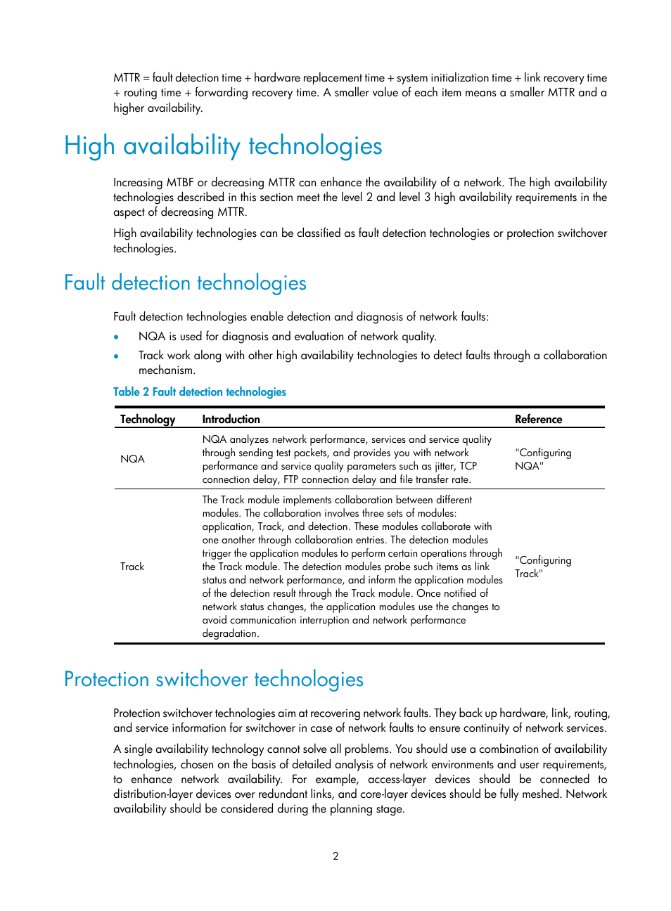 High availability technologies, Fault detection technologies, Protection switchover technologies | H3C Technologies H3C SecBlade LB Cards User Manual | Page 10 / 165