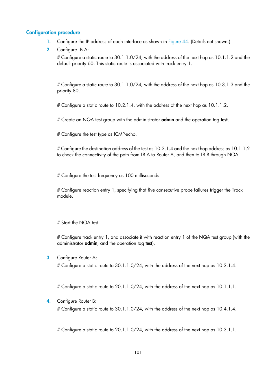 Configuration procedure | H3C Technologies H3C SecBlade LB Cards User Manual | Page 109 / 165