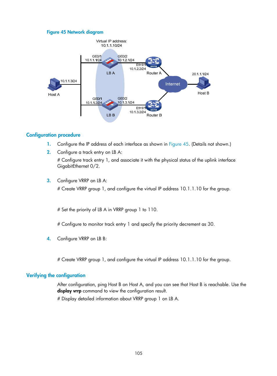 Configuration procedure, Verifying the configuration | H3C Technologies H3C SecBlade LB Cards User Manual | Page 113 / 165