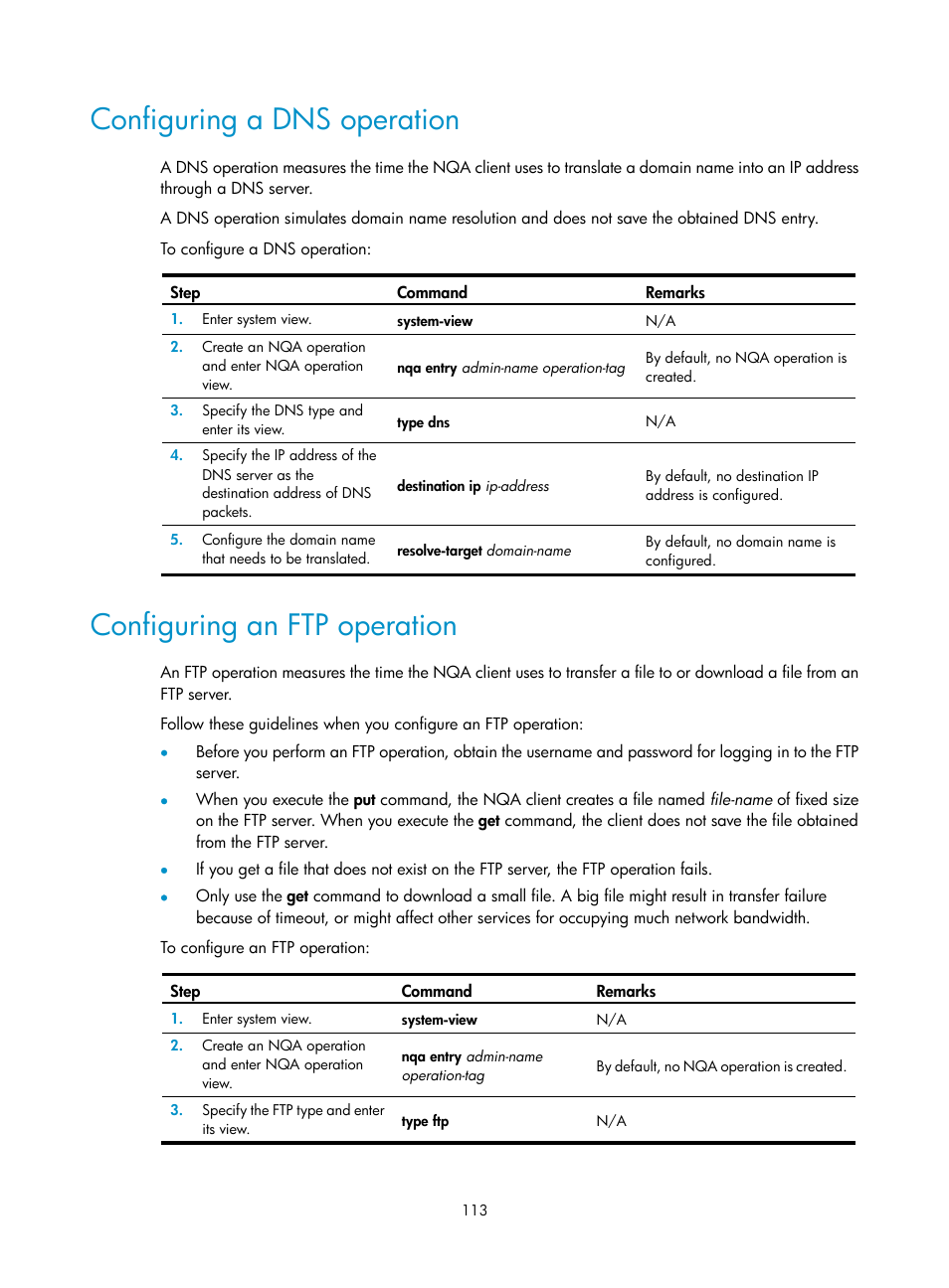 Configuring a dns operation, Configuring an ftp operation | H3C Technologies H3C SecBlade LB Cards User Manual | Page 121 / 165