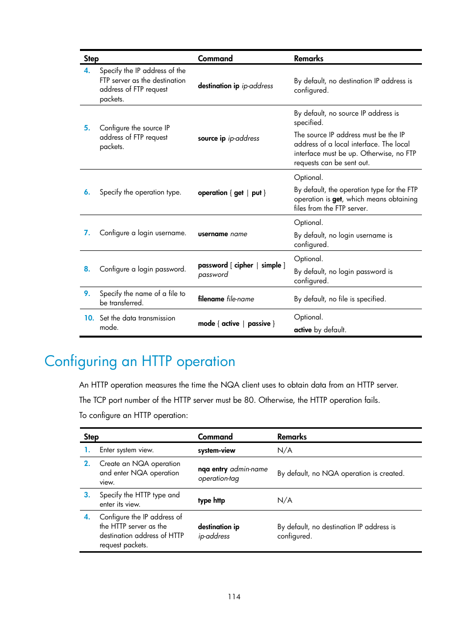 Configuring an http operation | H3C Technologies H3C SecBlade LB Cards User Manual | Page 122 / 165