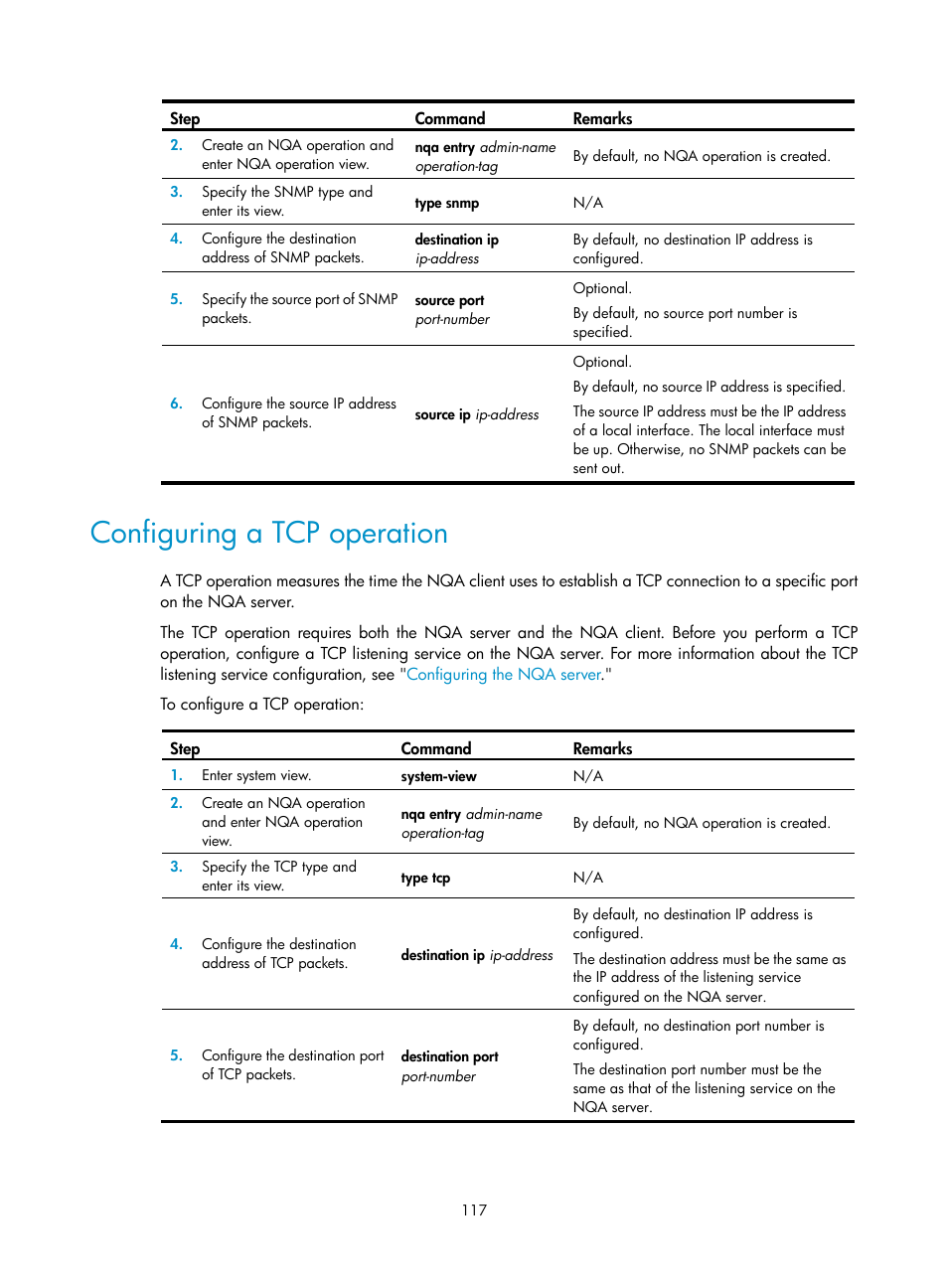 Configuring a tcp operation | H3C Technologies H3C SecBlade LB Cards User Manual | Page 125 / 165