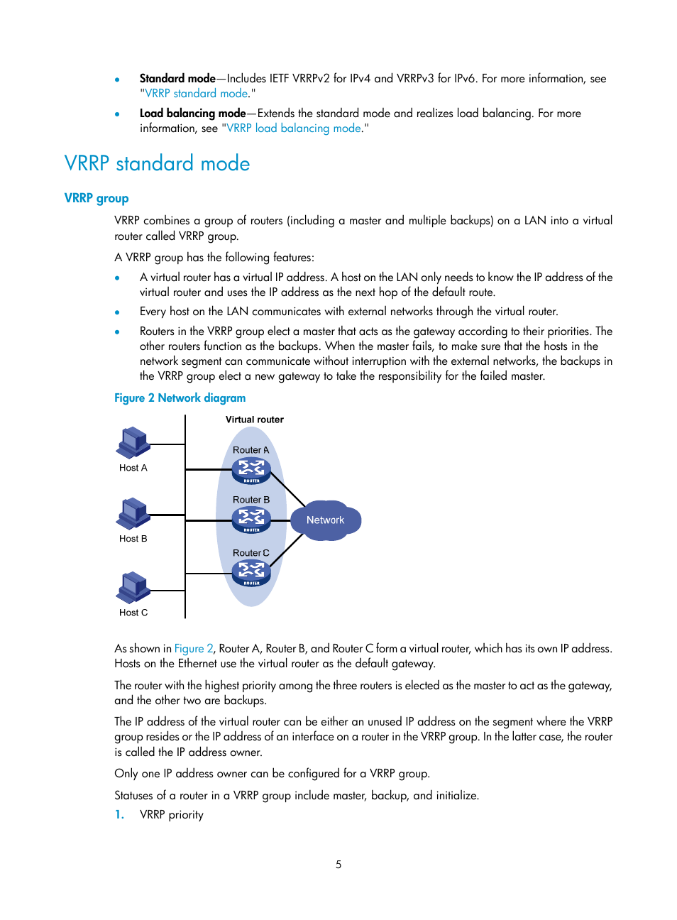 Vrrp standard mode, Vrrp group | H3C Technologies H3C SecBlade LB Cards User Manual | Page 13 / 165