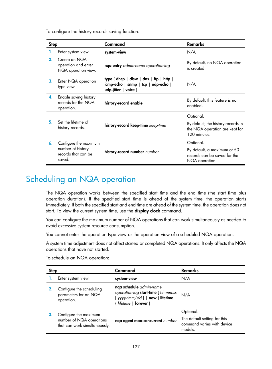 Scheduling an nqa operation | H3C Technologies H3C SecBlade LB Cards User Manual | Page 135 / 165