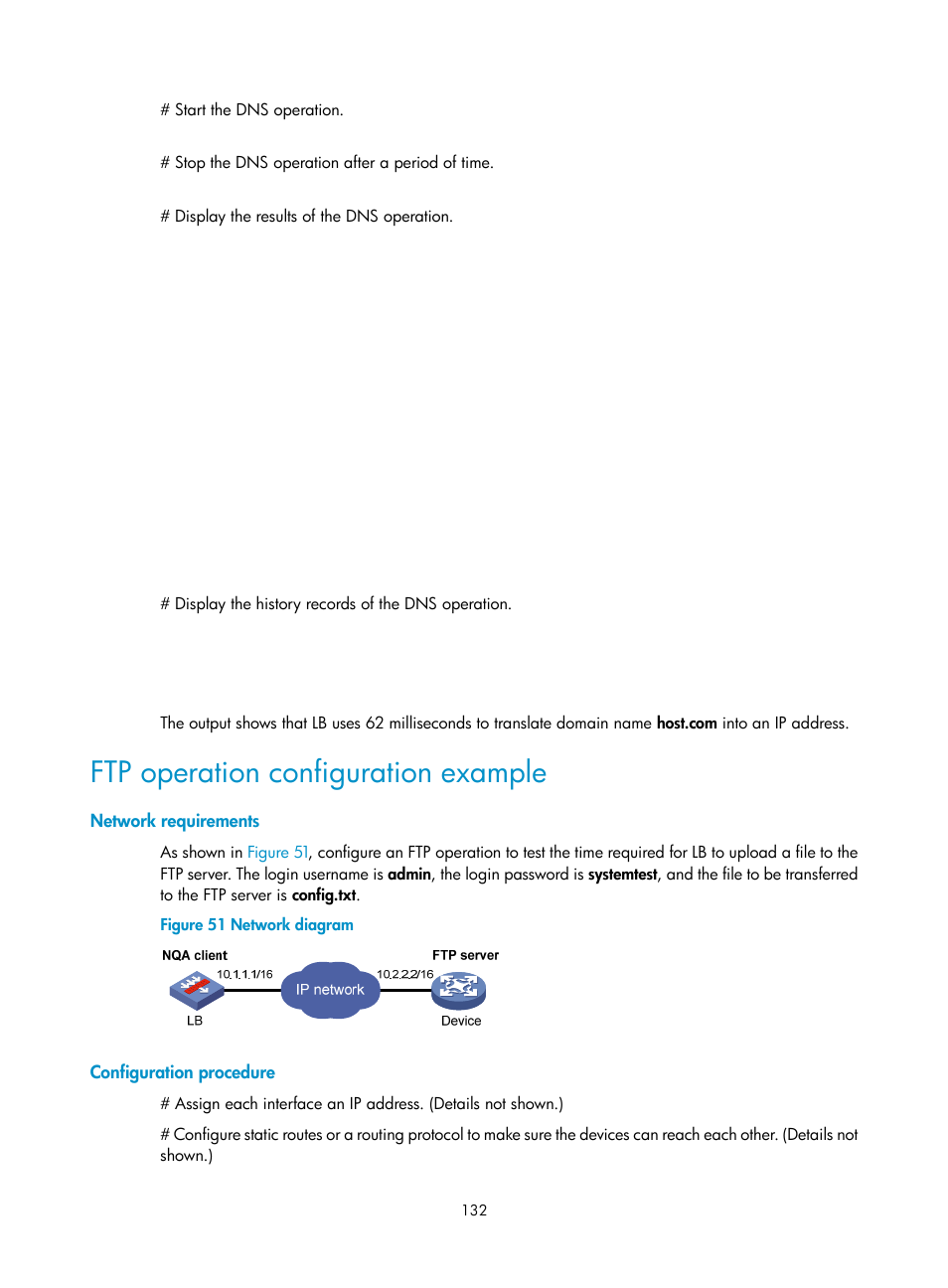 Ftp operation configuration example, Network requirements, Configuration procedure | H3C Technologies H3C SecBlade LB Cards User Manual | Page 140 / 165