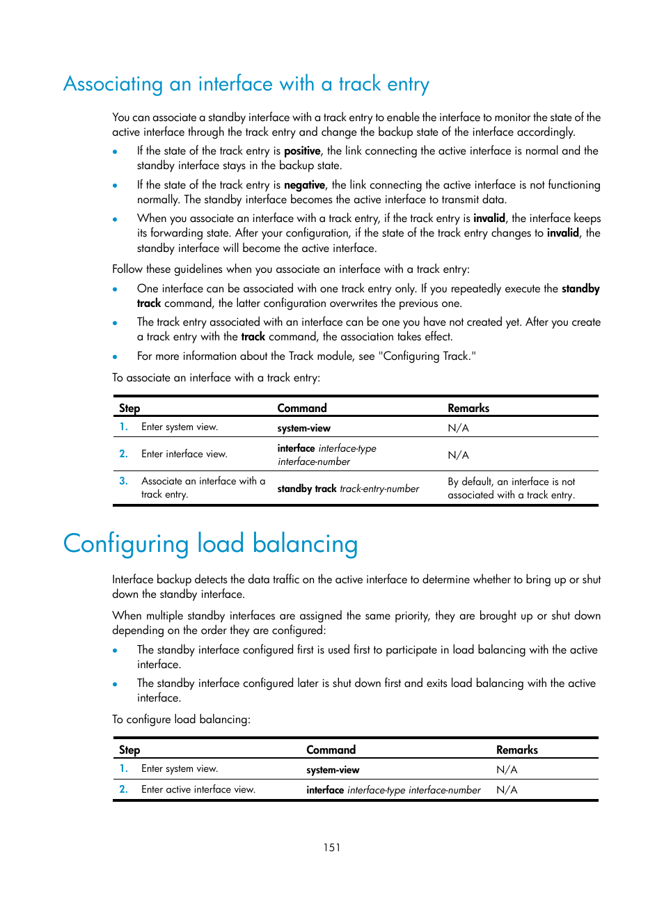 Associating an interface with a track entry, Configuring load balancing | H3C Technologies H3C SecBlade LB Cards User Manual | Page 159 / 165