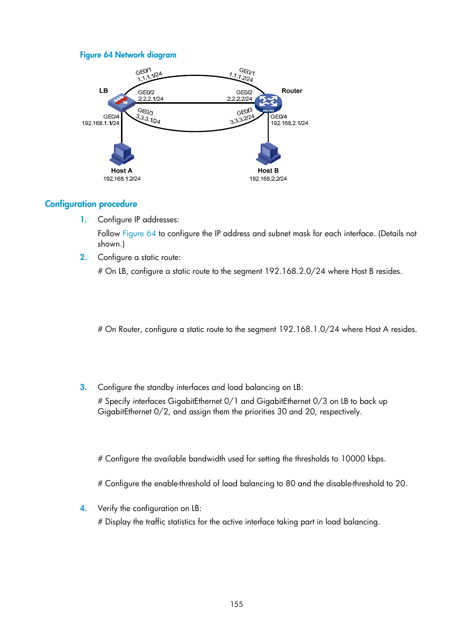 Configuration procedure | H3C Technologies H3C SecBlade LB Cards User Manual | Page 163 / 165