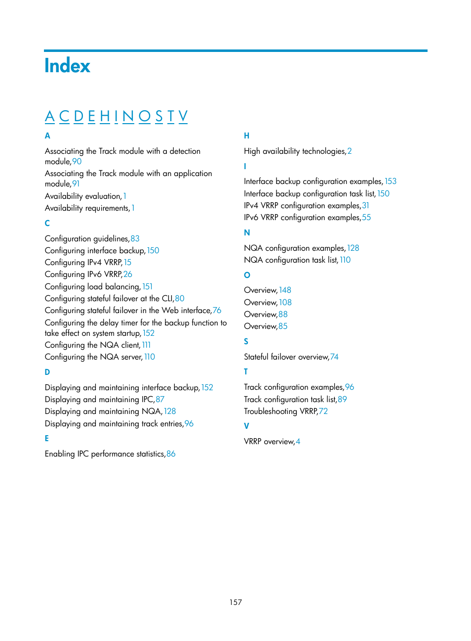 Index | H3C Technologies H3C SecBlade LB Cards User Manual | Page 165 / 165