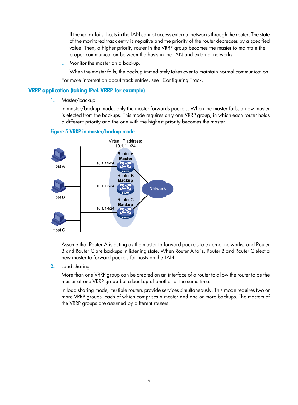 Vrrp application (taking ipv4 vrrp for example) | H3C Technologies H3C SecBlade LB Cards User Manual | Page 17 / 165