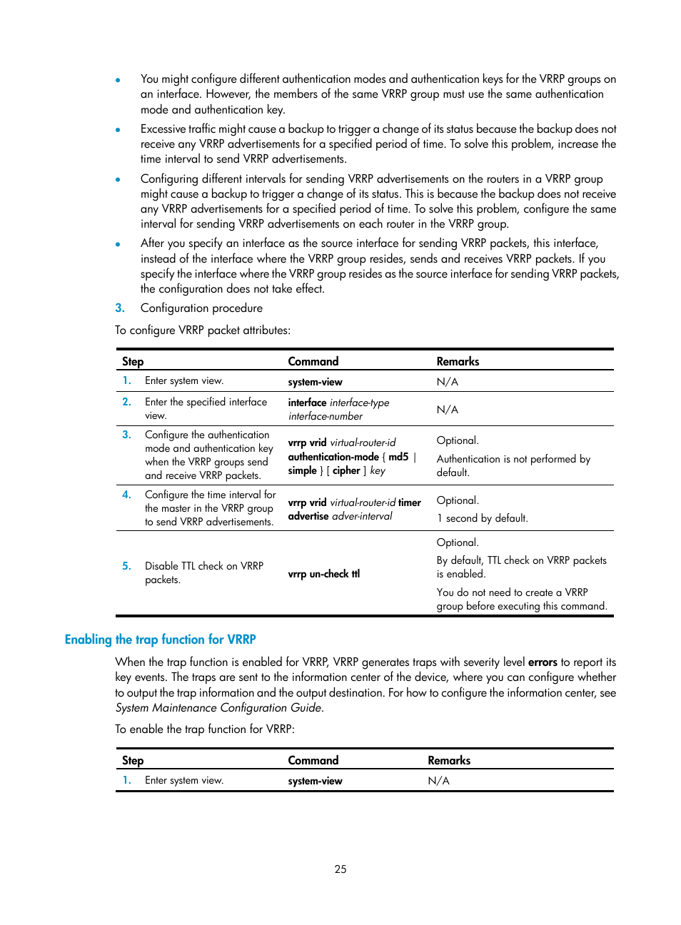 Enabling the trap function for vrrp | H3C Technologies H3C SecBlade LB Cards User Manual | Page 33 / 165