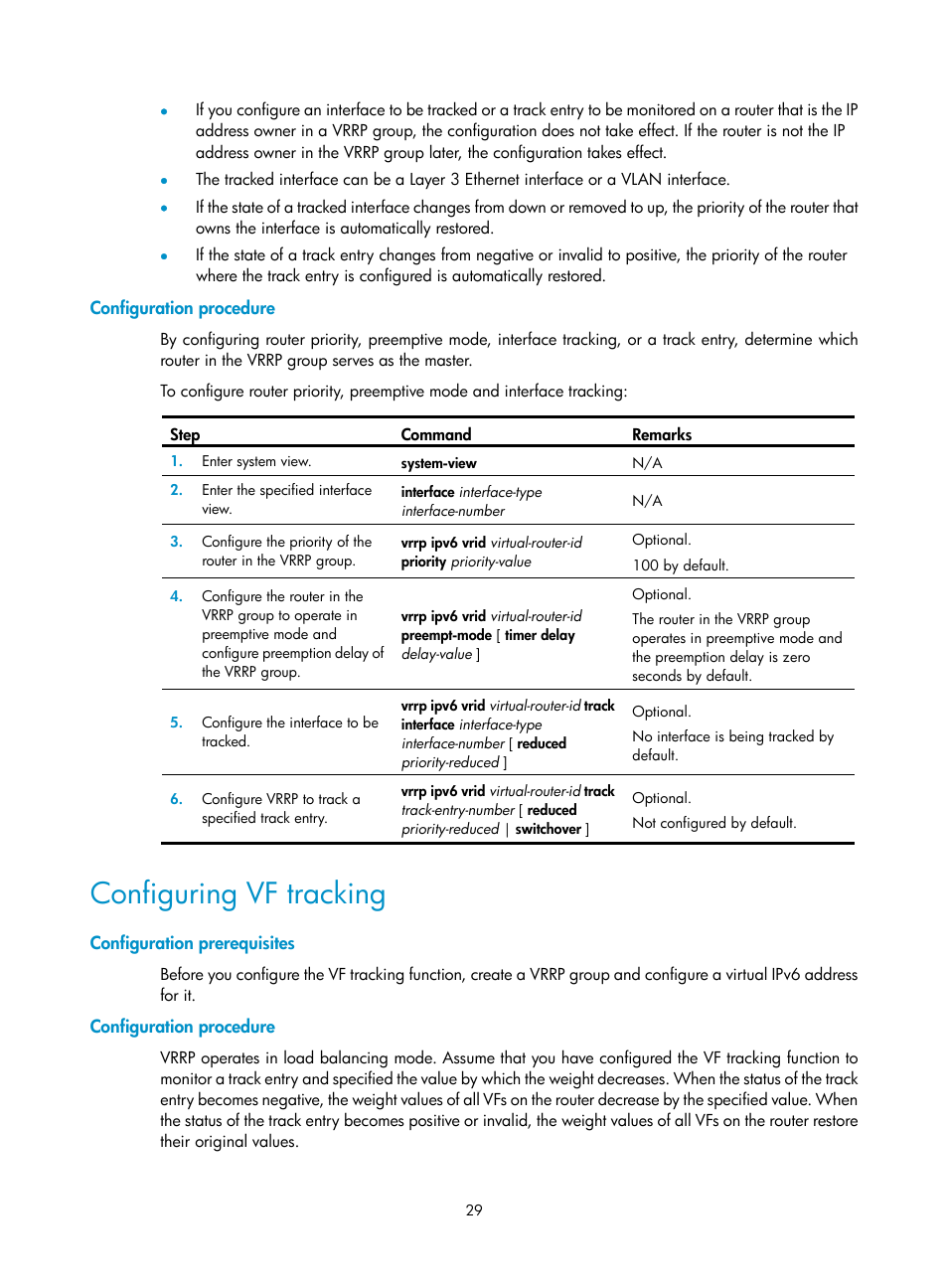 Configuration procedure, Configuring vf tracking, Configuration prerequisites | H3C Technologies H3C SecBlade LB Cards User Manual | Page 37 / 165