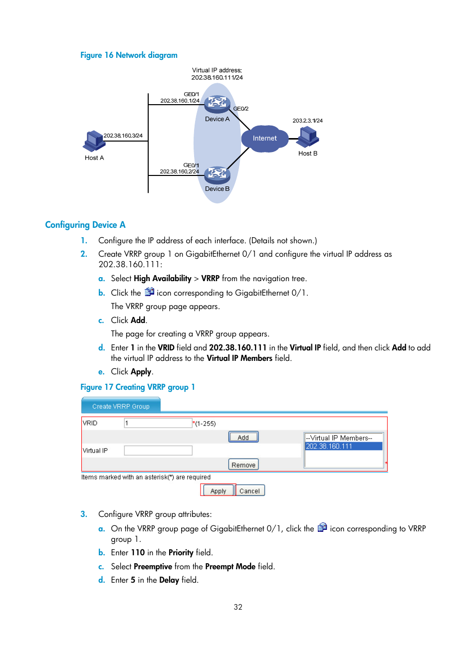 Configuring device a | H3C Technologies H3C SecBlade LB Cards User Manual | Page 40 / 165