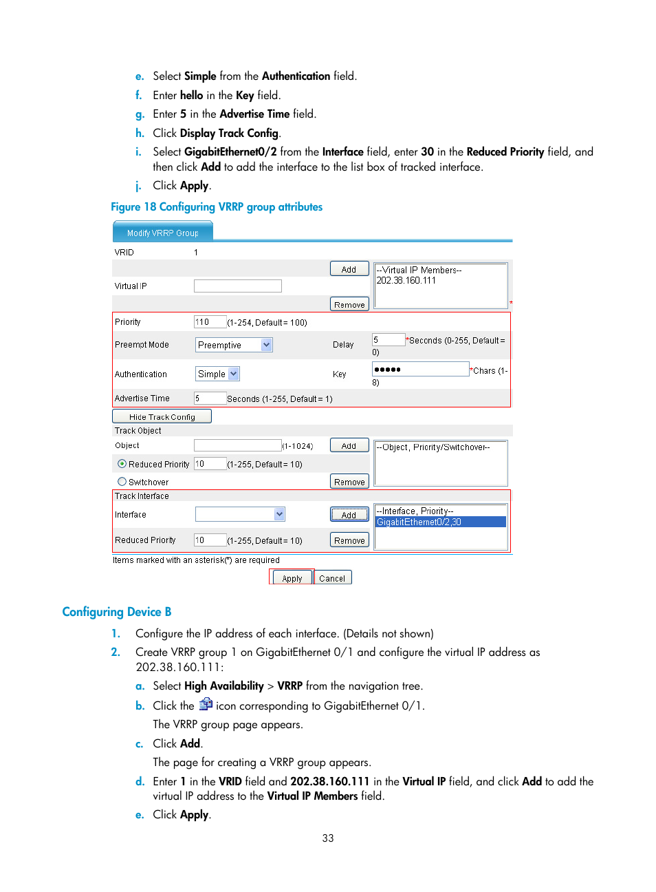 Configuring device b | H3C Technologies H3C SecBlade LB Cards User Manual | Page 41 / 165